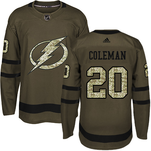 Adidas Tampa Bay Lightning #20 Blake Coleman Green Salute to Service Youth Stitched NHL Jersey